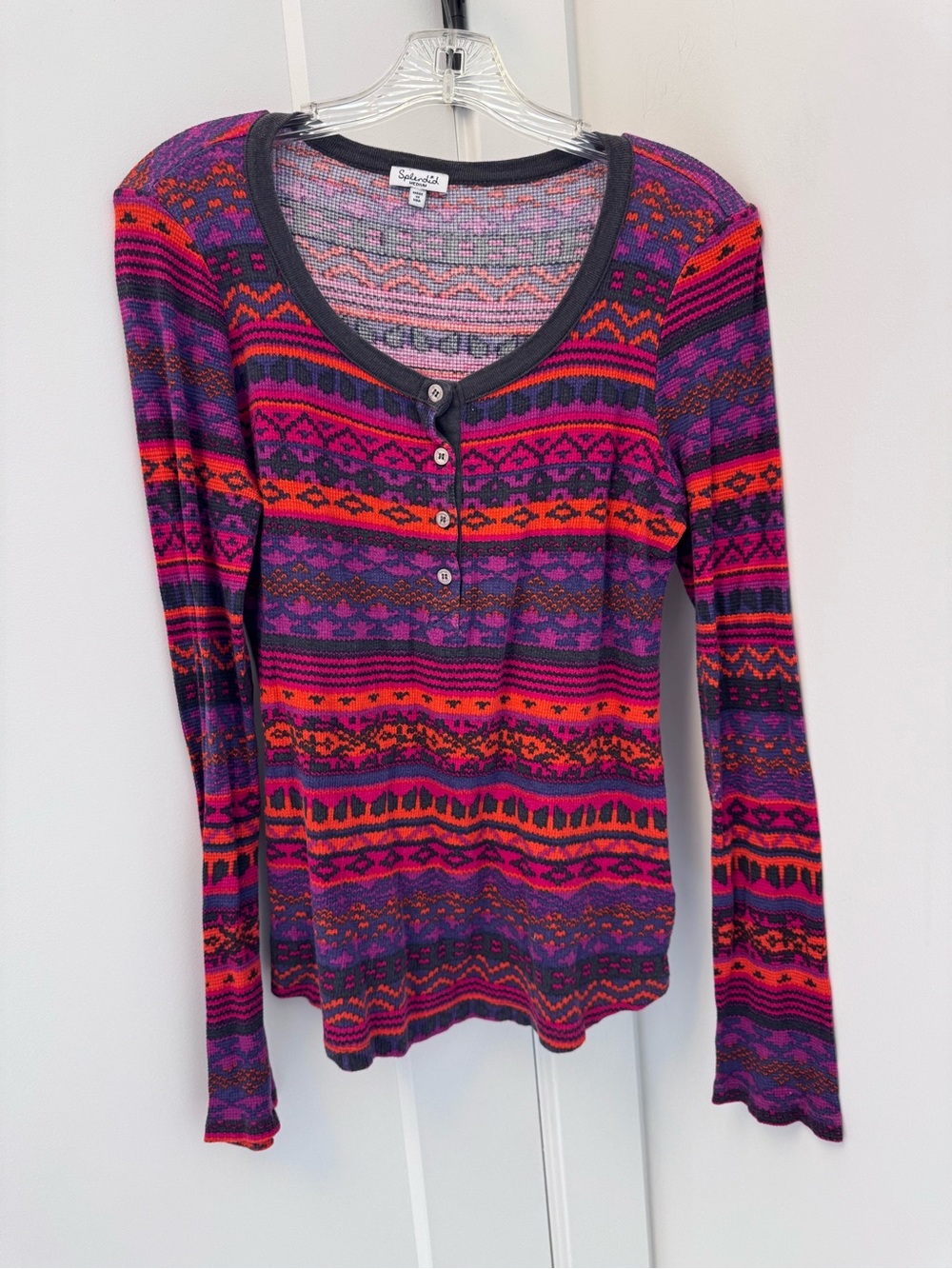 Splendid Multicolor Striped Henley Top - Purple, Pink, Orange
